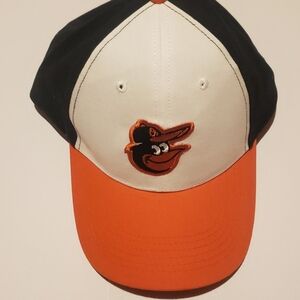 Orange, black and white Baltimore Orioles velcro strap back hat. Size OSFA.